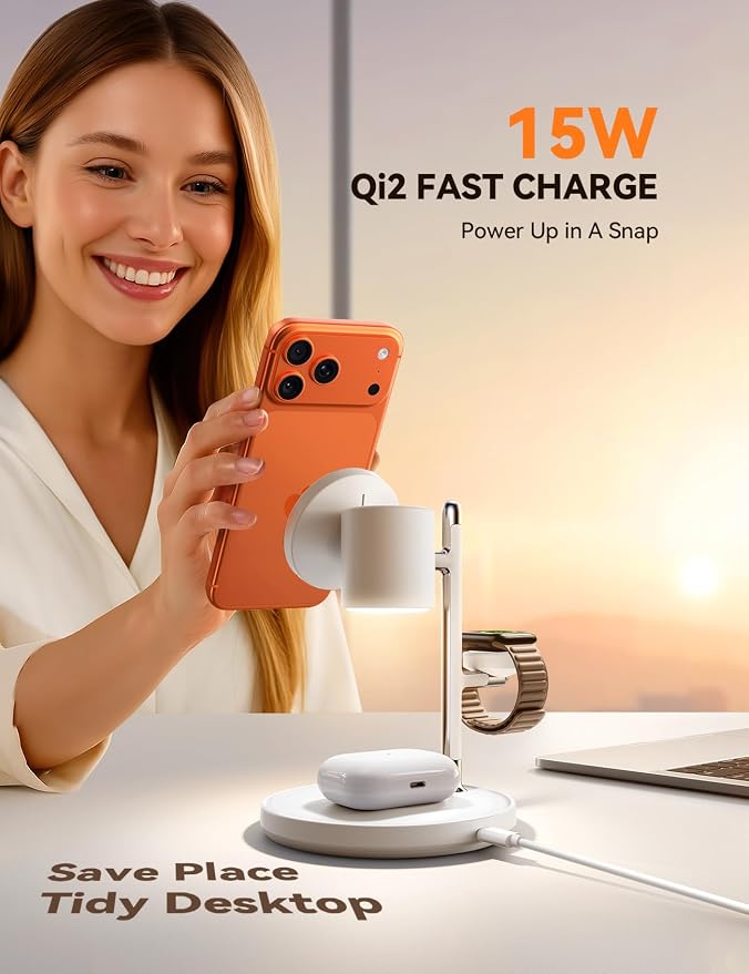 4-in-1 Magnetic Wireless Charging Station | Phone, Apple Watch & Earbuds Charger with LED Night Light