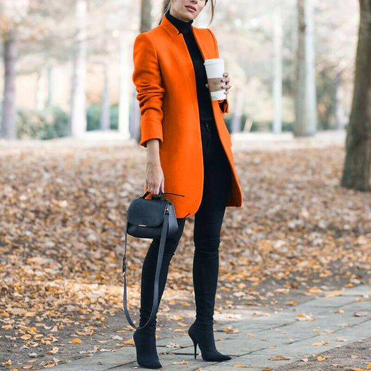 Women's Stand Collar Wool Blend Blazer Coat