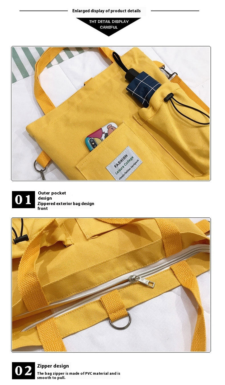 Harajuku Canvas Backpack for Women – Korean Style School Bag with Pockets