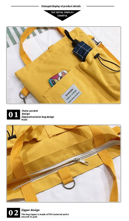 Harajuku Canvas Backpack for Women – Korean Style School Bag with Pockets