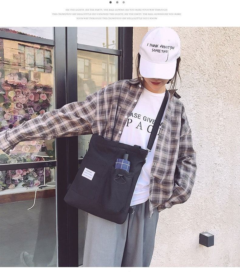 Harajuku Canvas Backpack for Women – Korean Style School Bag with Pockets