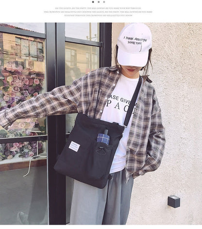 Harajuku Canvas Backpack for Women – Korean Style School Bag with Pockets