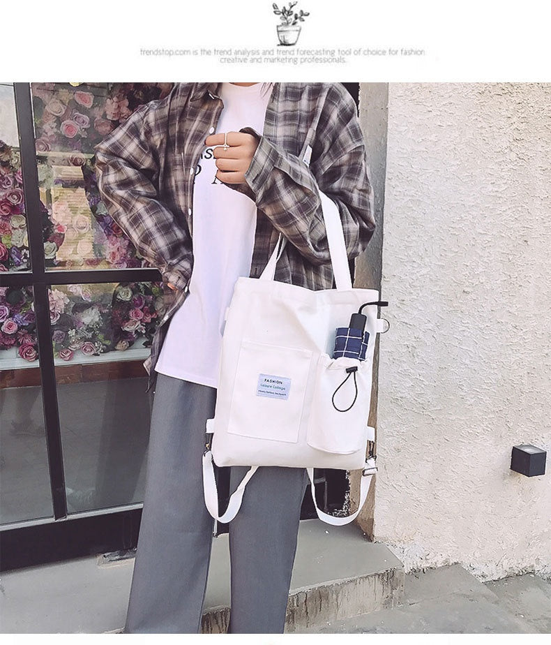 Harajuku Canvas Backpack for Women – Korean Style School Bag with Pockets