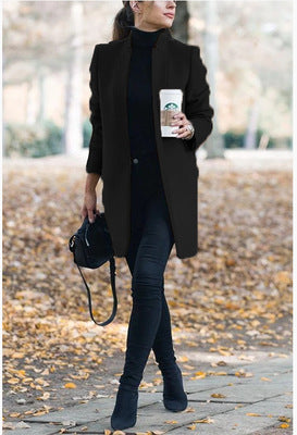 Women's Stand Collar Wool Blend Blazer Coat